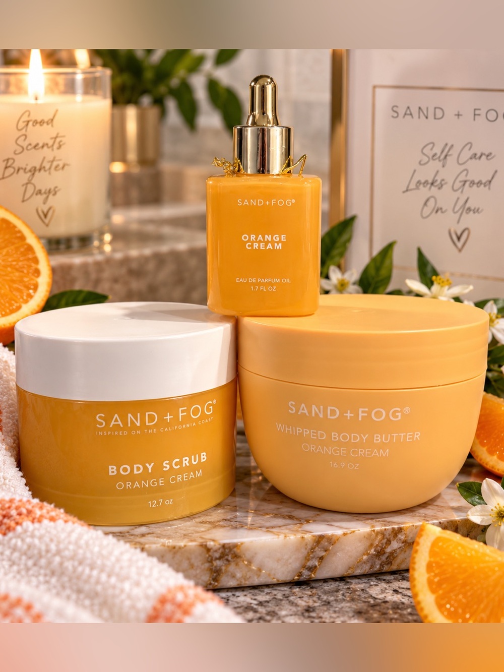 Sand + fog Orange Cream Whipped Body Butter & Body Scrub and oil Set